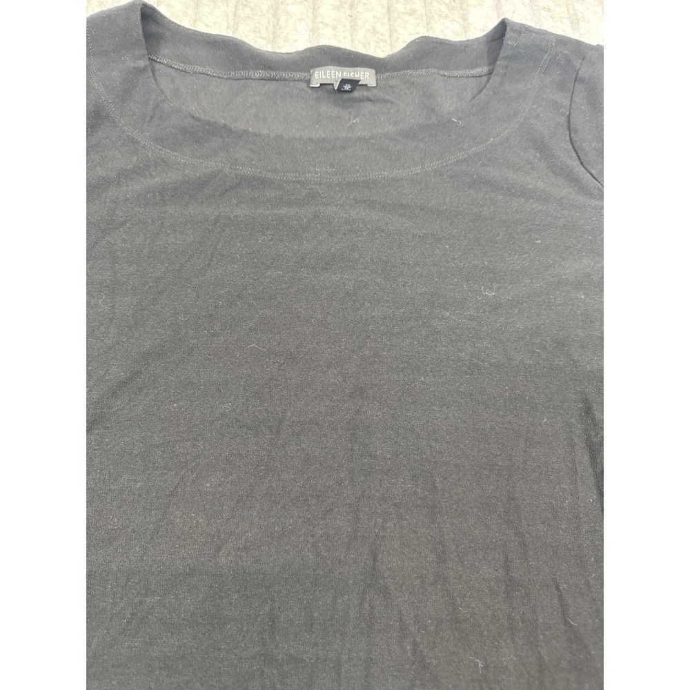 Eileen Fisher Black Scoop Neck 3/4 Sleeve Jersey Top XL Stretch Viscose Blend